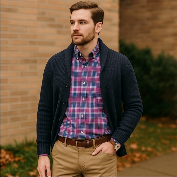 J Crew Shirt Mens L Tall Blue Pink Tartan Plaid Long Sleeve Button Down Casual - Picture 1 of 10